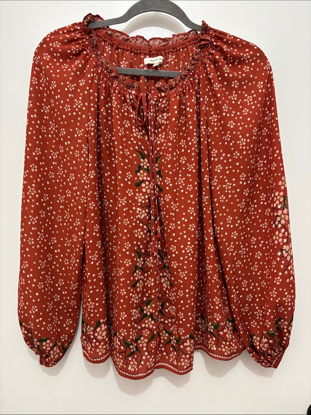 Max Studio Rust Floral Peasant Blouse